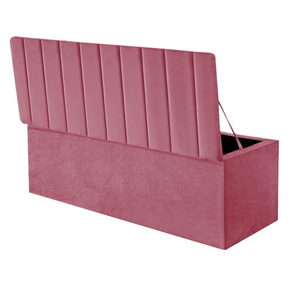 Calçadeira Baú Recamier Estofada Cama De Solteiro 90cm Carla Corino Rosa Bebe- Mabe Magazine - 2