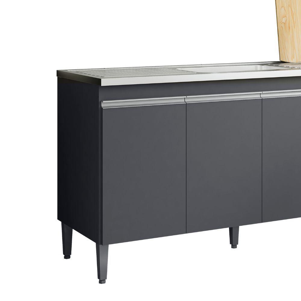 Balcão Gabinete De Pia Para Cozinha Sem Tampo 150cm 3 Portas Andréia Cinza Fosco- Mabe Magazine - 3