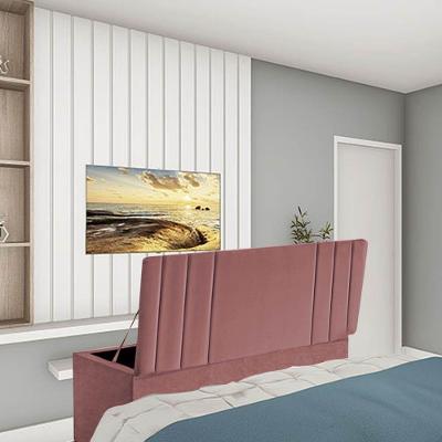Calçadeira Baú Recamier Estofada Cama King 190cm Grécia Suede Rose- Mabe Magazine