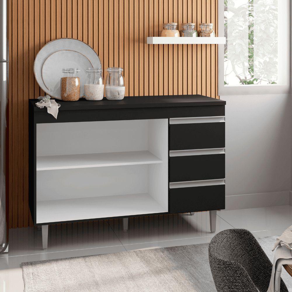 Balcão Gabinete De Pia Para Cozinha Sem Tampo 120cm Andréia Preto Fosco- Mabe Magazine - 3