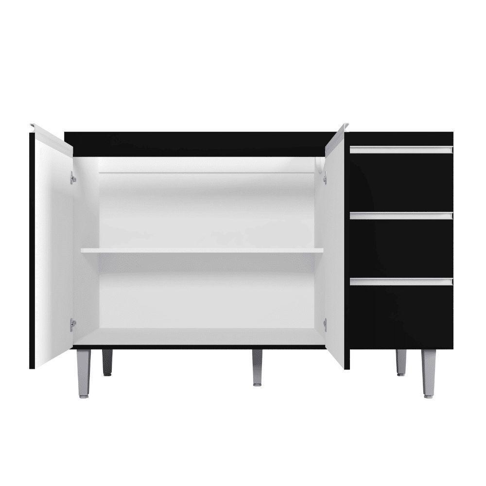 Balcão Gabinete De Pia Para Cozinha Sem Tampo 120cm Andréia Preto Fosco- Mabe Magazine - 4