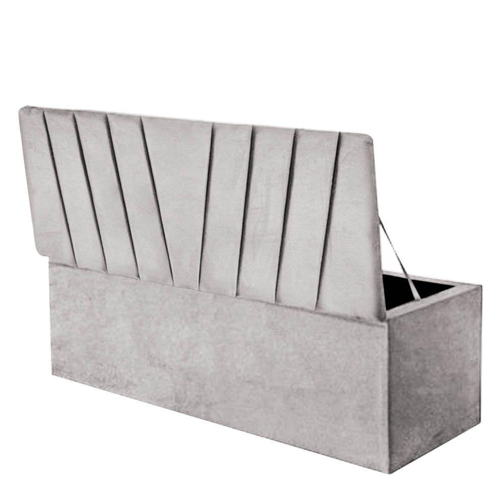 Calçadeira Baú Recamier Estofada Cama King 190cm Bélgica Corino Cinza Claro- Mabe Magazine - 2