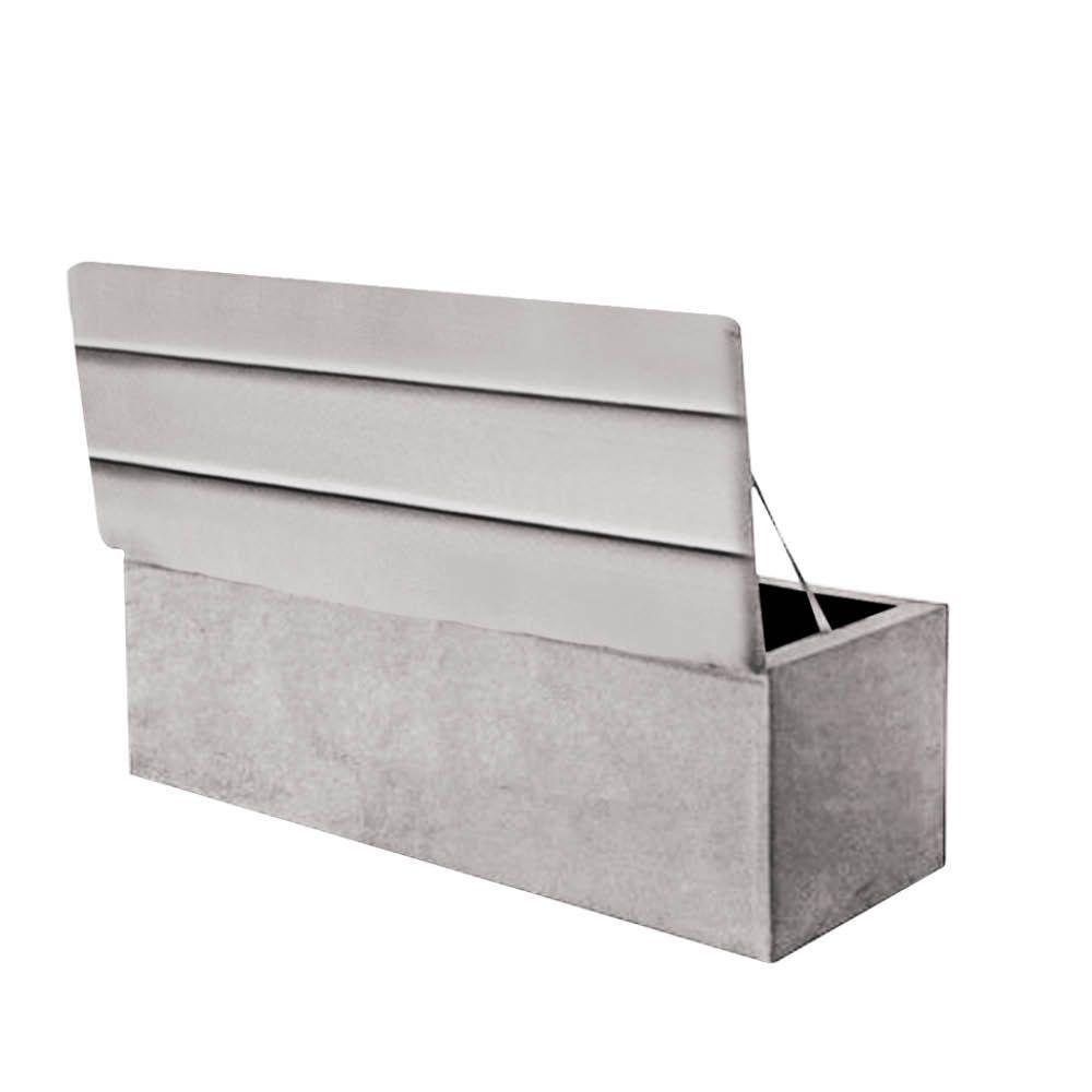 Calçadeira Baú Recamier Estofada Cama Queen 160cm Argentina Corino Cinza Claro- Mabe Magazine - 2
