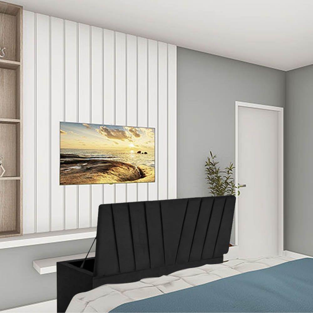Calçadeira Baú Recamier Estofada Cama De Solteiro 90cm Bélgica Corino Preto- Mabe Magazine - 1