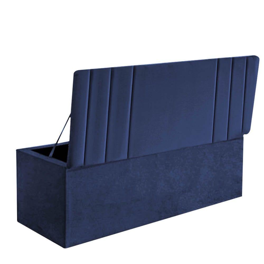 Calçadeira Baú Recamier Estofada Cama De Casal 140cm Grécia Corino Azul- Mabe Magazine - 3