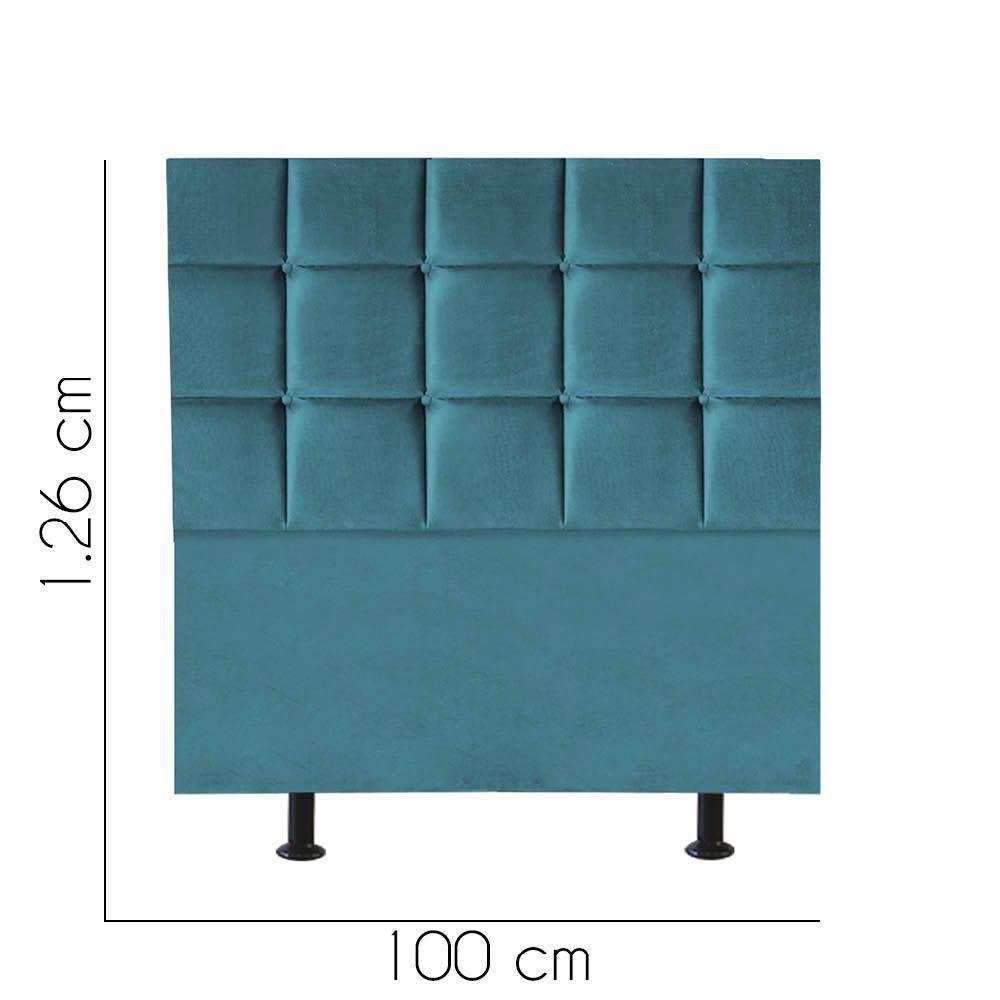 Cabeceira Estofada Cama Box Solteiro 100cm Espanha Suede Azul Turquesa- Mabe Magazine - 2
