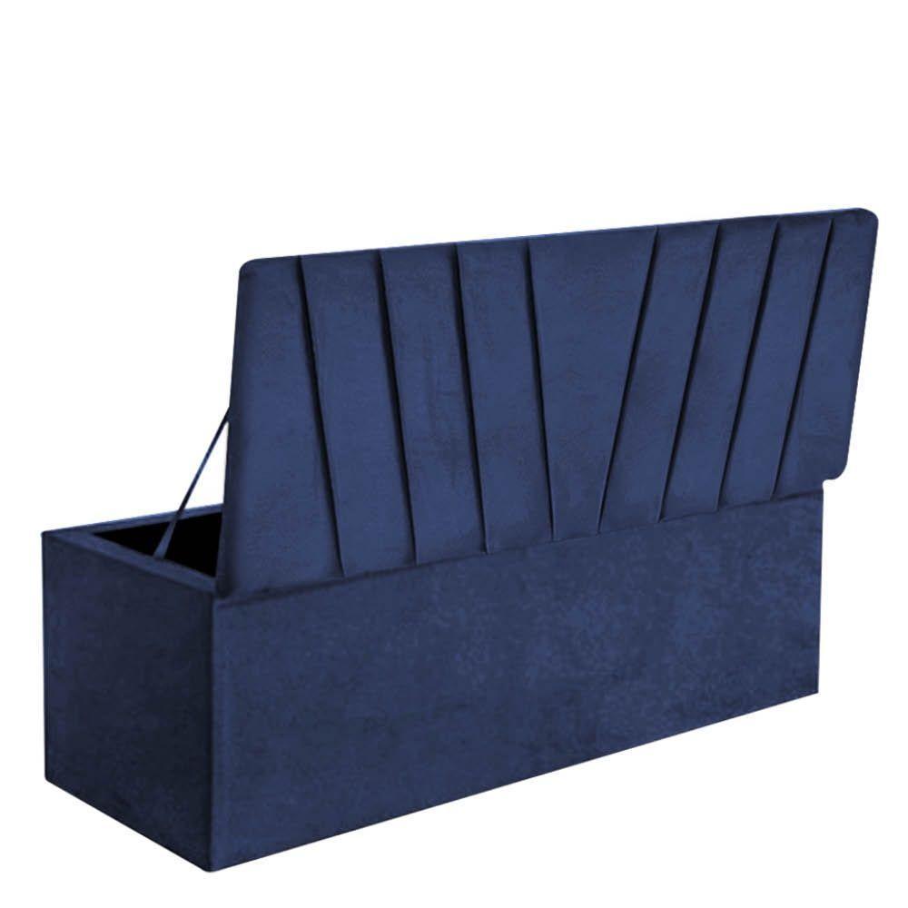 Calçadeira Baú Recamier Estofada Cama De Solteiro 90cm Bélgica Corino Azul- Mabe Magazine - 3