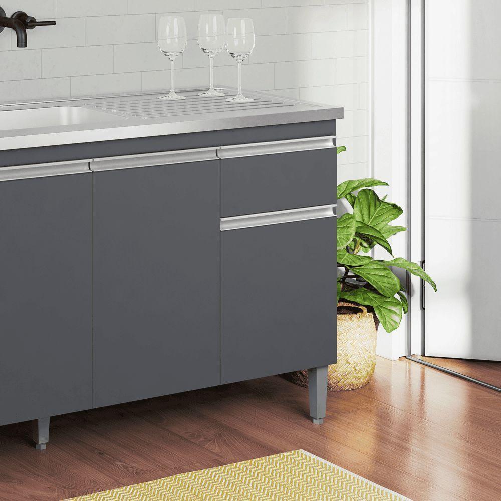 Balcão Gabinete De Pia Para Cozinha Sem Tampo 150cm Tatiane Cinza- Mabe Magazine - 2