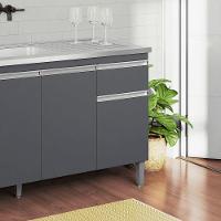 Balcão Gabinete De Pia Para Cozinha Sem Tampo 150cm Tatiane Cinza- Mabe Magazine - 2