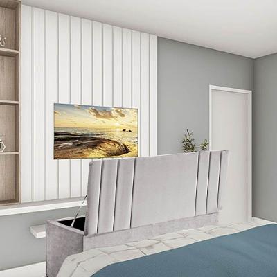 Calçadeira Baú Recamier Estofada Cama De Casal 140cm Grécia Corino Cinza Claro- Mabe Magazine