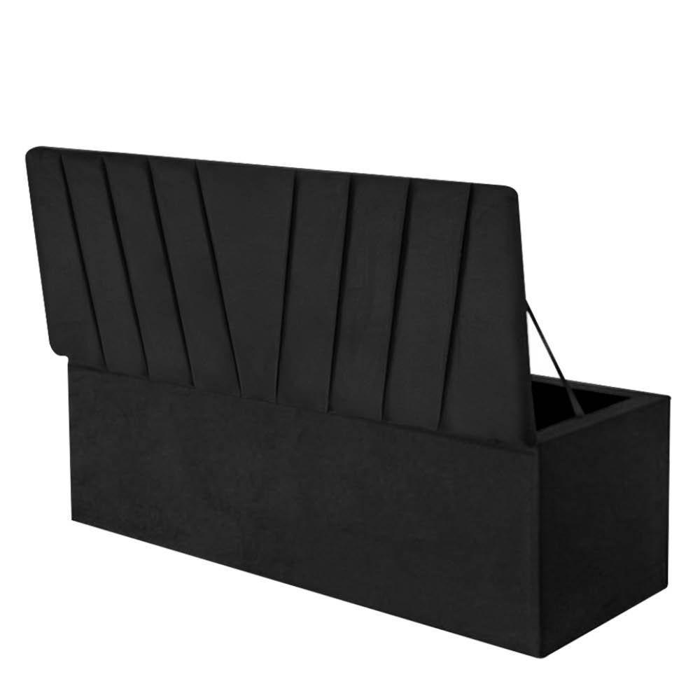 Calçadeira Baú Recamier Estofada Cama Queen 160cm Bélgica Corino Preto- Mabe Magazine - 2