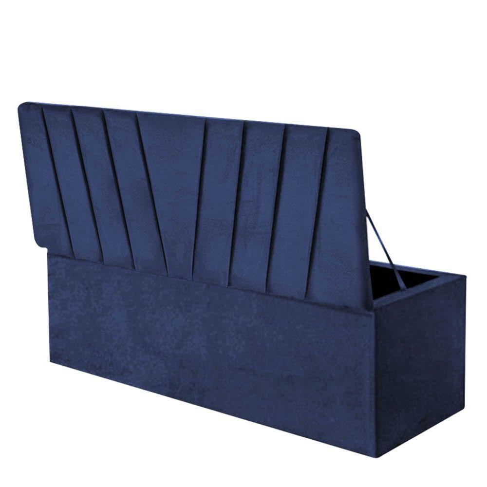 Calçadeira Baú Recamier Estofada Cama King 190cm Bélgica Corino Azul- Mabe Magazine - 2