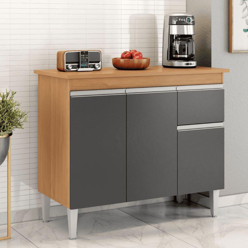 Balcão Gabinete De Pia Para Cozinha Sem Tampo 100cm Tatiane Amêndoa/preto- Mabe Magazine - 1