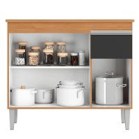 Balcão Gabinete De Pia Para Cozinha Sem Tampo 100cm Tatiane Amêndoa/preto- Mabe Magazine - 5