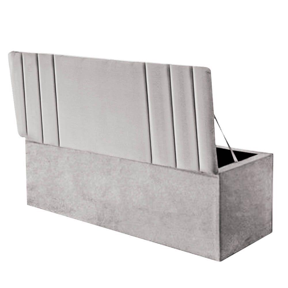 Calçadeira Baú Recamier Estofada Cama Queen 160cm Grécia Corino Cinza Claro- Mabe Magazine - 2