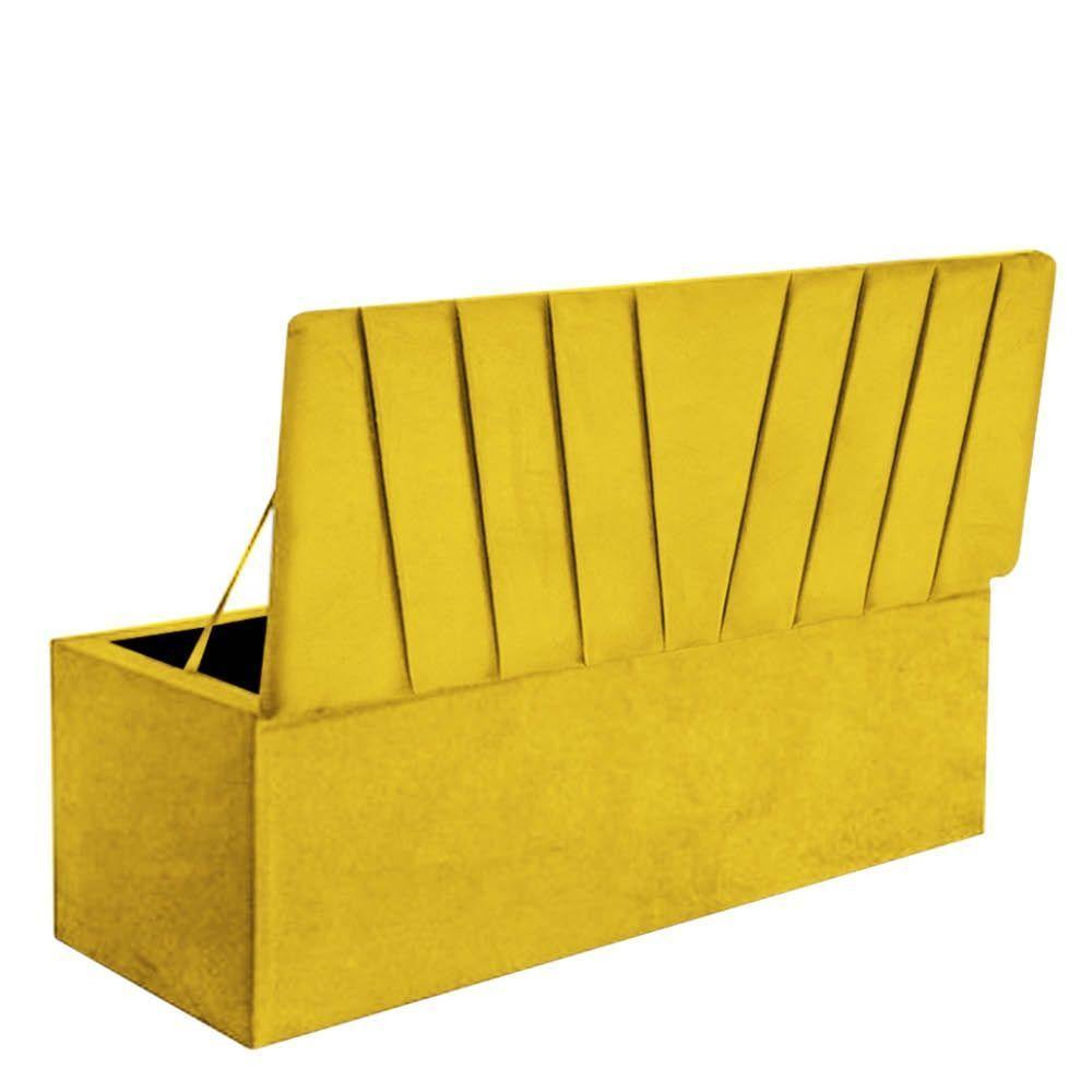 Calçadeira Baú Recamier Estofada Cama De Solteiro 90cm Bélgica Suede Amarelo- Mabe Magazine - 3