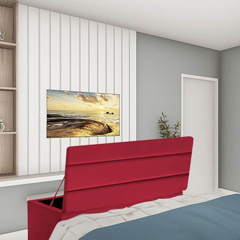 Calçadeira Baú Recamier Estofada Cama De Solteiro 100cm Argentina Suede Vermelho- Mabe Magazine - 1