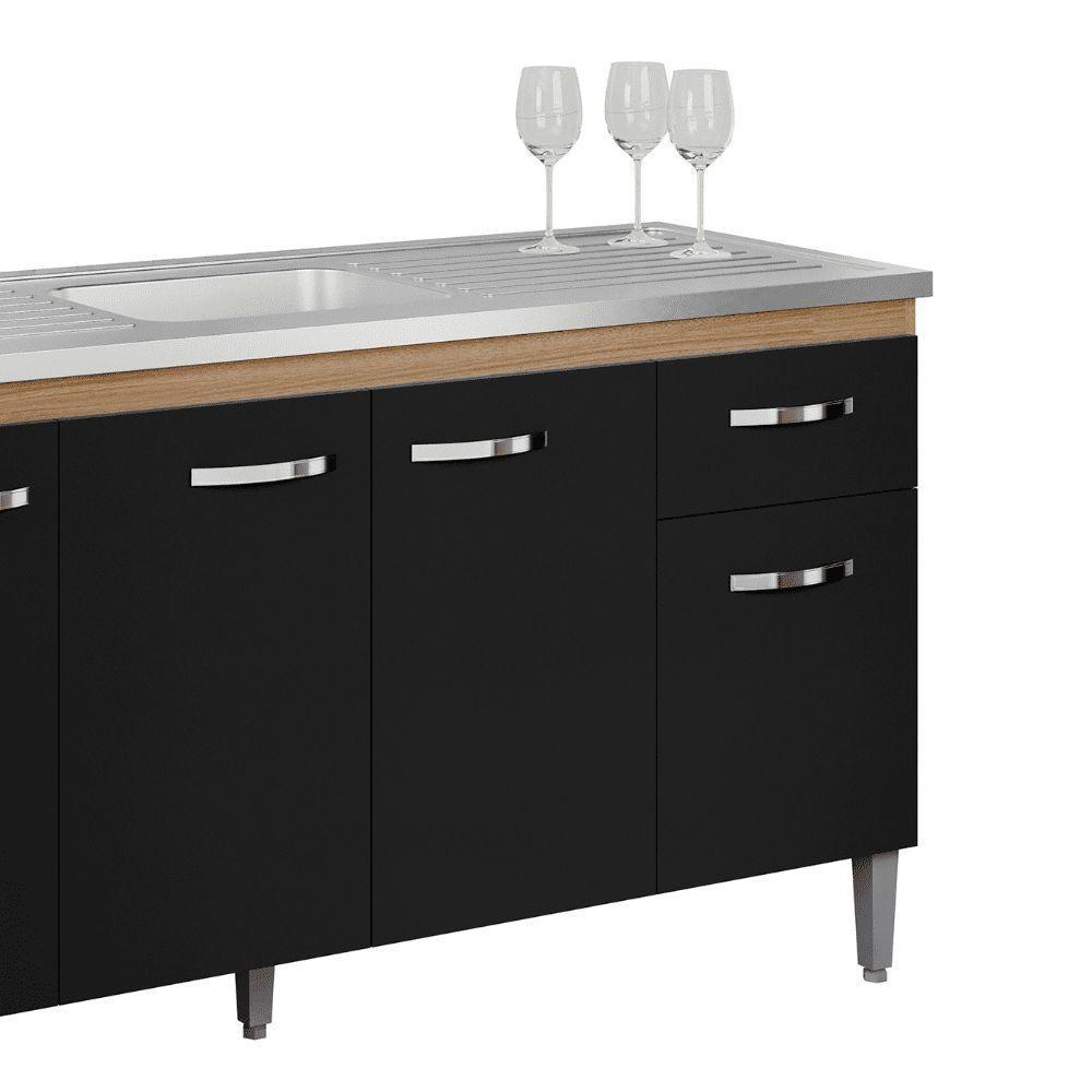 Balcão Gabinete De Pia Cozinha Multiuso 150cm Sem Tampo Gabriela Amêndoa/preto- Mabe Magazine - 3