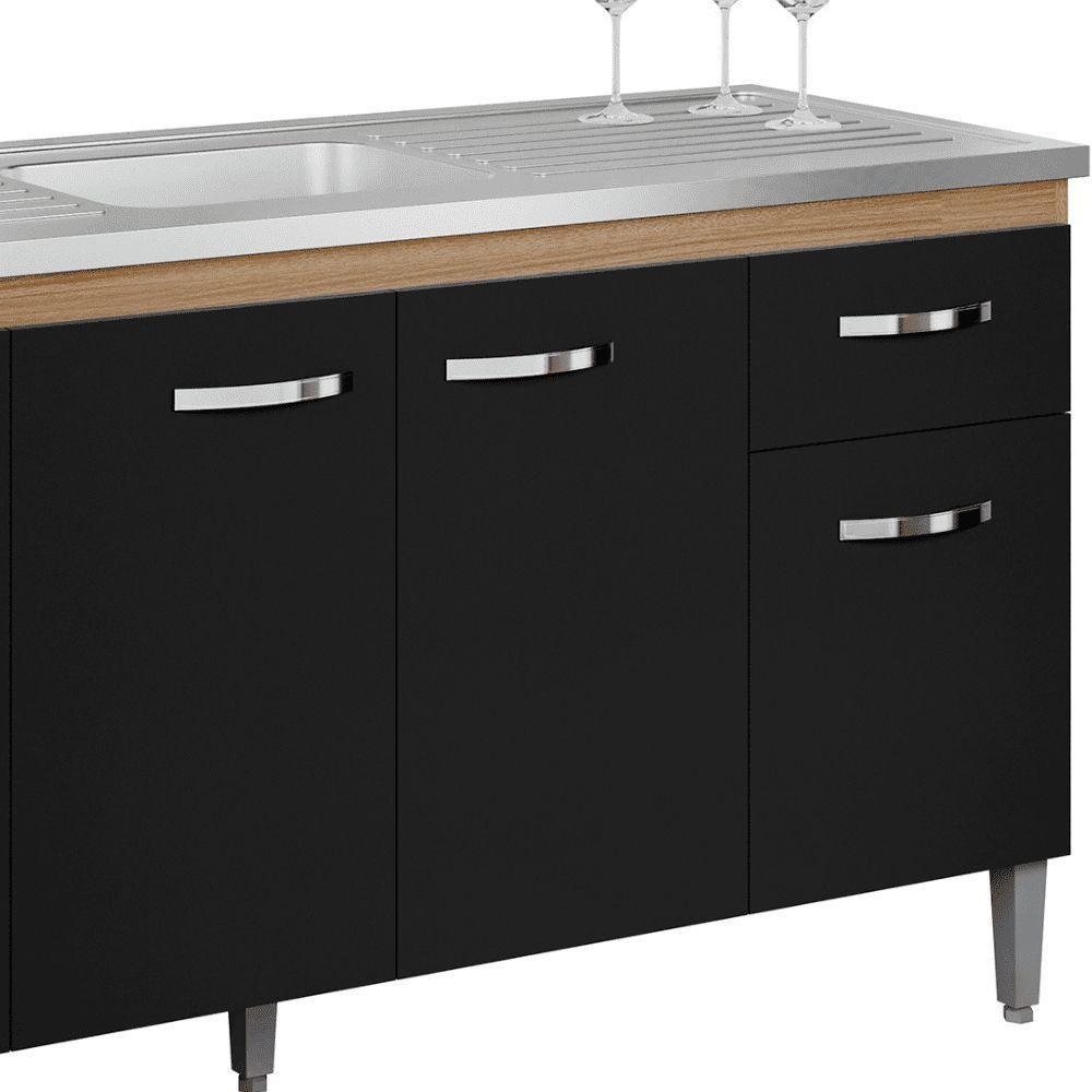 Balcão Gabinete De Pia Cozinha Multiuso 150cm Sem Tampo Gabriela Amêndoa/preto- Mabe Magazine - 4