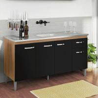 Balcão Gabinete De Pia Cozinha Multiuso 150cm Sem Tampo Gabriela Amêndoa/preto- Mabe Magazine - 1