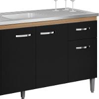 Balcão Gabinete De Pia Cozinha Multiuso 150cm Sem Tampo Gabriela Amêndoa/preto- Mabe Magazine - 4