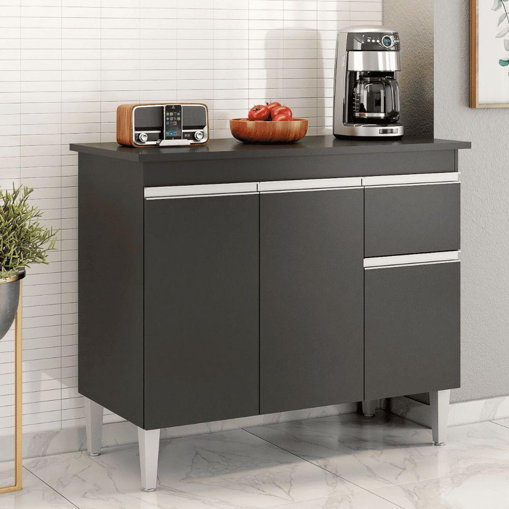 Balcão Gabinete De Pia Para Cozinha Sem Tampo 100cm Tatiane Preto- Mabe Magazine - 1