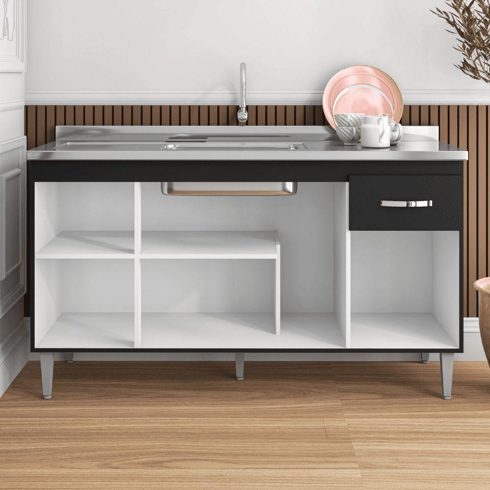 Balcão Gabinete De Pia Cozinha Multiuso 150cm Sem Tampo Gabriela Preto Fosco- Mabe Magazine - 2