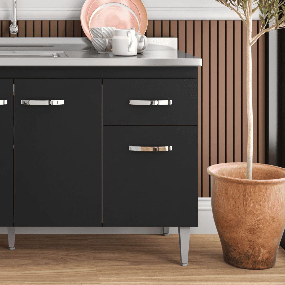 Balcão Gabinete De Pia Cozinha Multiuso 150cm Sem Tampo Gabriela Preto Fosco- Mabe Magazine - 3