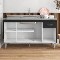 Balcão Gabinete De Pia Cozinha Multiuso 150cm Sem Tampo Gabriela Preto Fosco- Mabe Magazine - 2