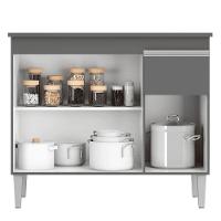 Balcão Gabinete De Pia Para Cozinha Sem Tampo 100cm Tatiane Cinza- Mabe Magazine - 5