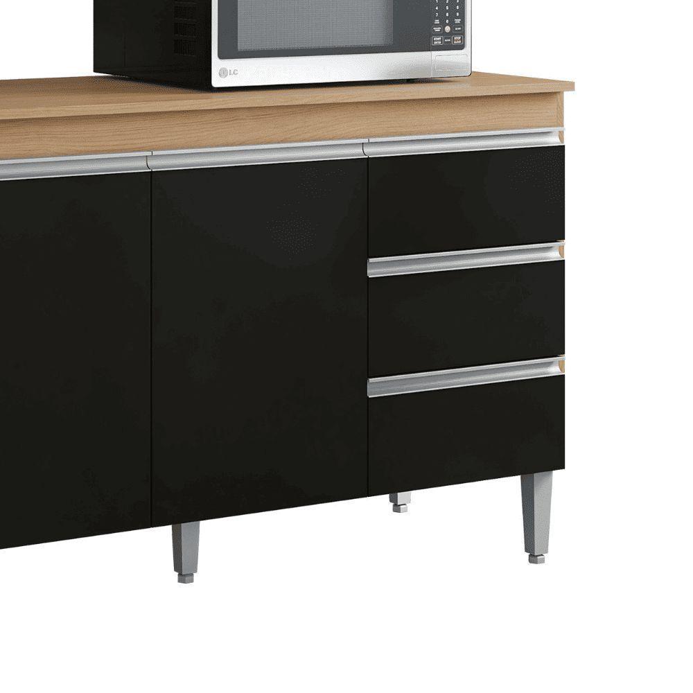 Balcão Gabinete De Pia Para Cozinha Sem Tampo 100cm Andréia Amêndoa/preto- Mabe Magazine - 3