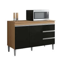 Balcão Gabinete De Pia Para Cozinha Sem Tampo 100cm Andréia Amêndoa/preto- Mabe Magazine - 1