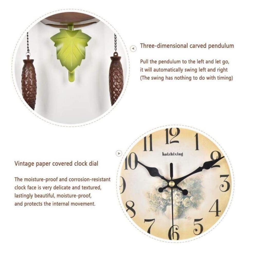 Relógio Cuco Musical Branco Com Pêndulo Decorativo – Estilo Madeira Clássico E Design Retrô De Luxo - 5