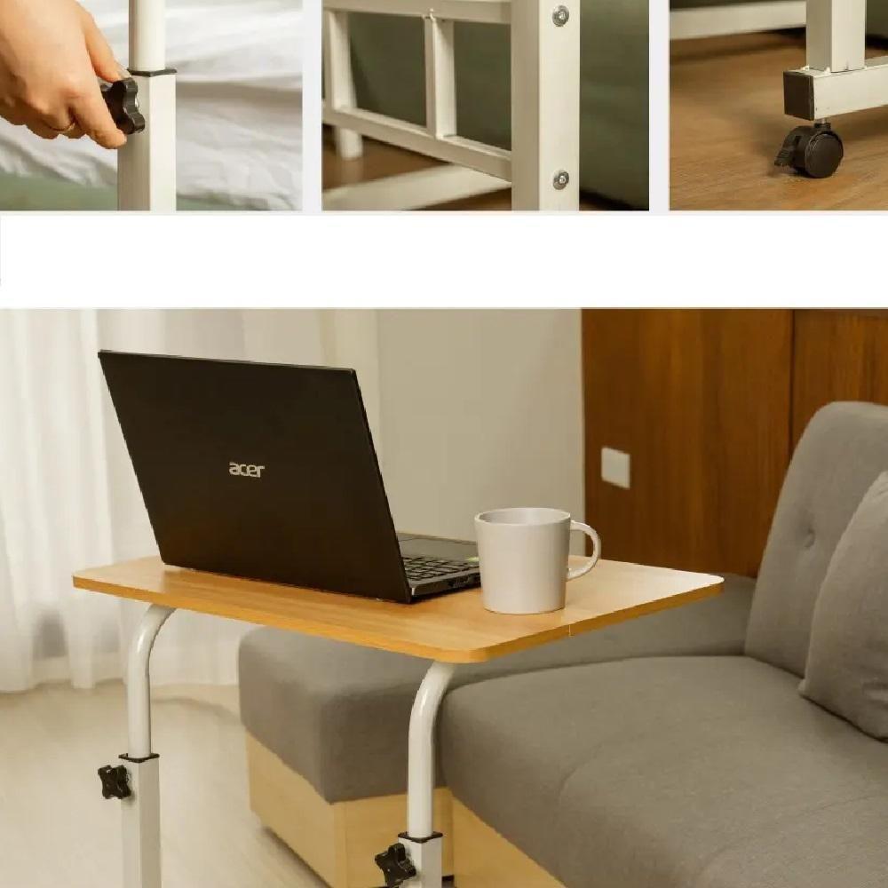 Mesa Multifuncional Para Notebook Com Rodinhas Marrom Claro – Altura Ajustável E Design Marfim Para Home Office E Jantar - 5