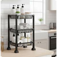 Fruteira Plástica 3 Andares Preta Com Cestos Espaçosos Para Cozinha E Lavanderia - 3