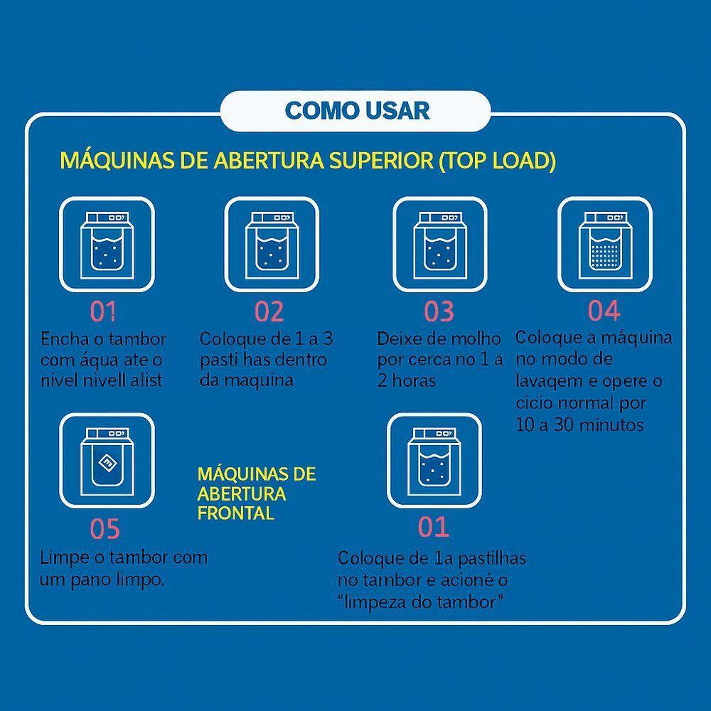 Pastilhas De Limpeza Efervescente Para Máquina De Lavar Roupas E Louças – Kit Com 12 Unidades - 8