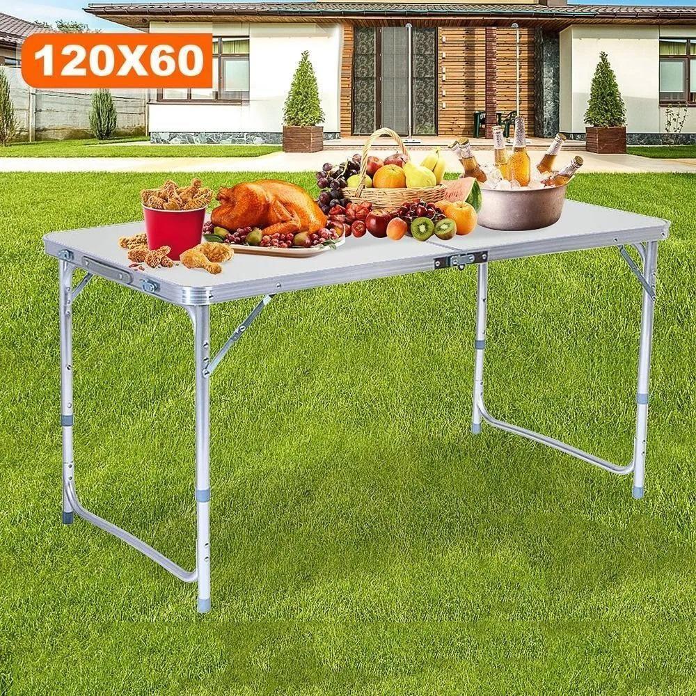 Mesa Dobrável Em Alumínio 120x60cm Com Tampo Em Mdf – Vira Maleta Portátil Para Camping, Praia E Festas - 2
