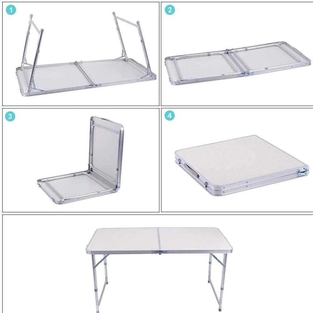 Mesa Dobrável Em Alumínio 120x60cm Com Tampo Em Mdf – Vira Maleta Portátil Para Camping, Praia E Festas - 8