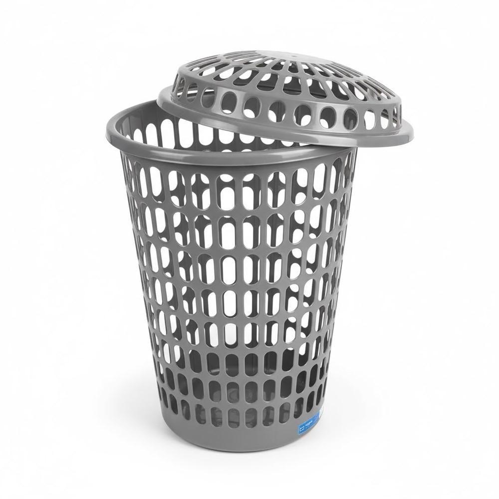 Cesto Telado Gigante Com Tampa 60 L Cinza Para Roupas E Organização De Lavanderia - 2