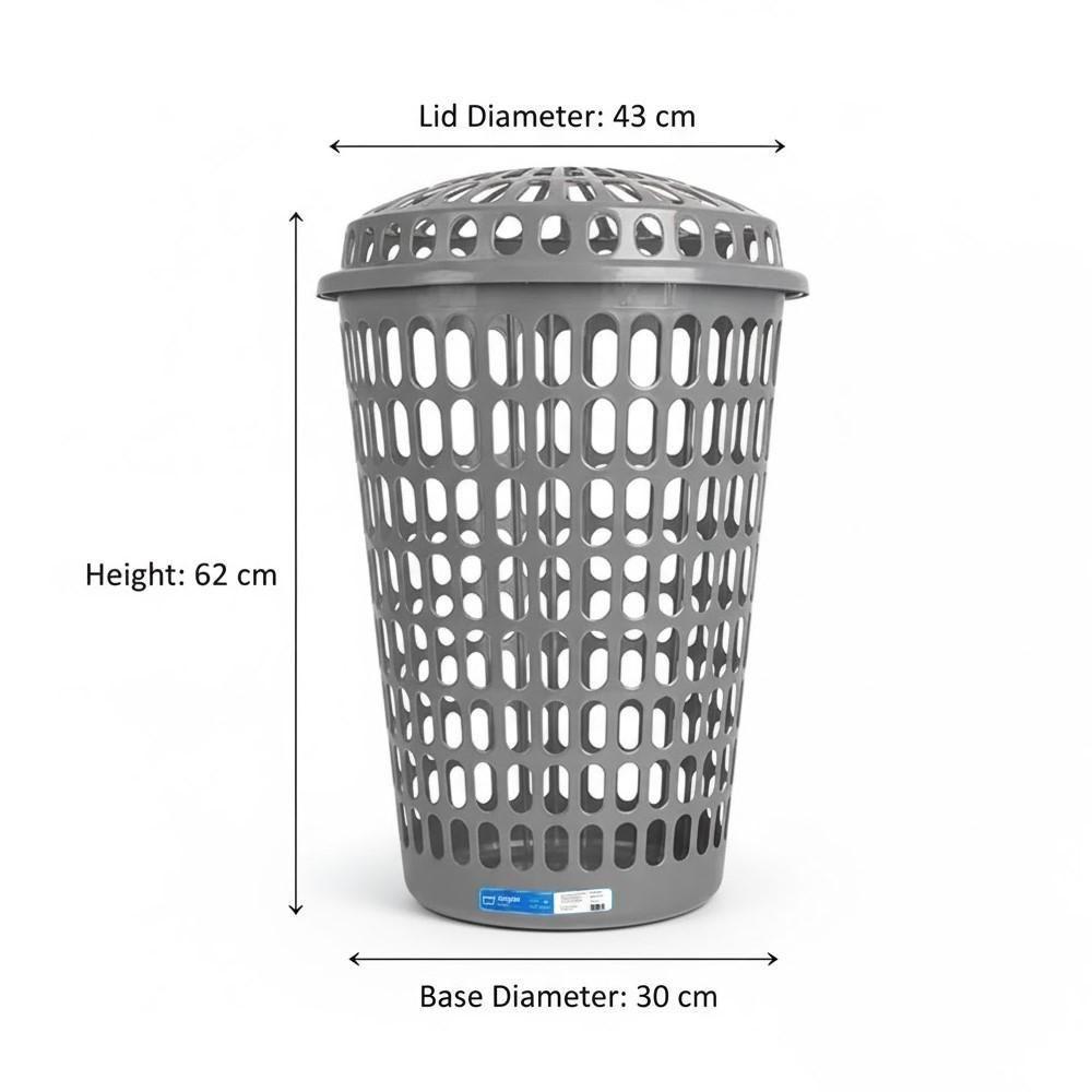 Cesto Telado Gigante Com Tampa 60 L Cinza Para Roupas E Organização De Lavanderia - 6