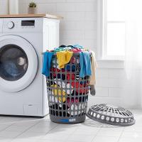 Cesto Telado Gigante Com Tampa 60 L Cinza Para Roupas E Organização De Lavanderia - 3