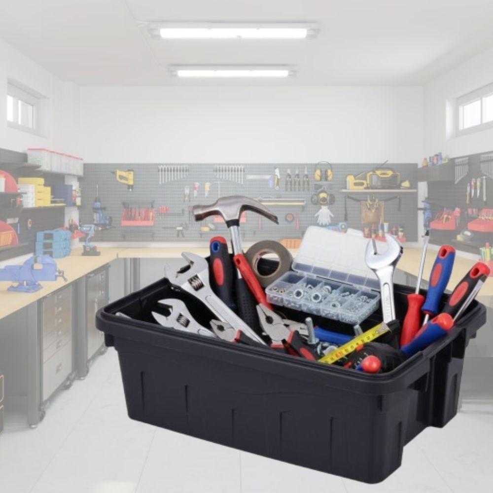 Caixa Organizadora Multiuso Empilhável 11 L Preta Com Tampa E Travas Laterais - 4