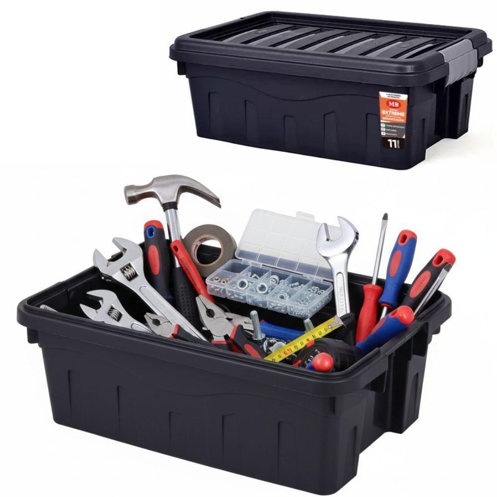 Caixa Organizadora Multiuso Empilhável 11 L Preta Com Tampa E Travas Laterais - 5