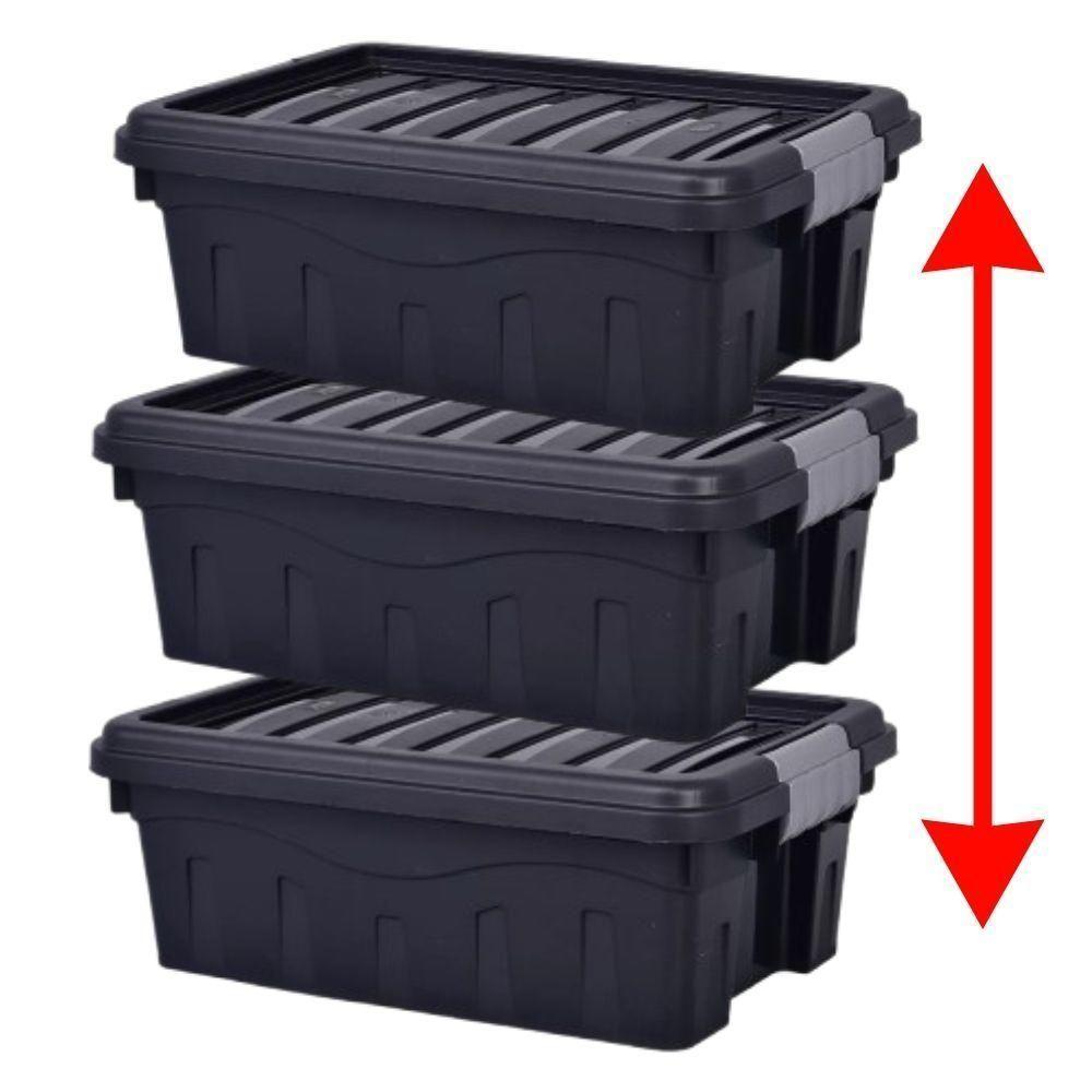 Caixa Organizadora Multiuso Empilhável 11 L Preta Com Tampa E Travas Laterais - 6