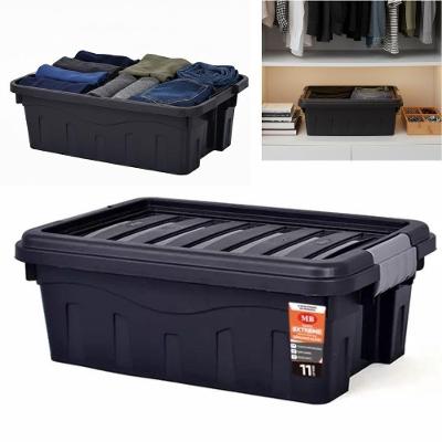 Caixa Organizadora Multiuso Empilhável 11 L Preta Com Tampa E Travas Laterais