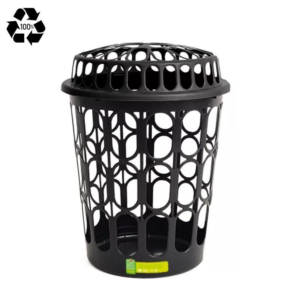 Cesto Telado Para Roupas 30 L Com Tampa Preta Para Lavanderia E Banheiro - 1
