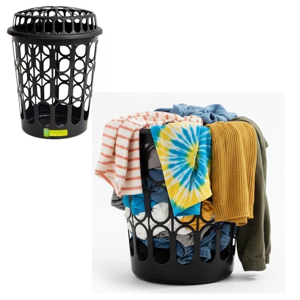 Cesto Telado Para Roupas 30 L Com Tampa Preta Para Lavanderia E Banheiro - 2