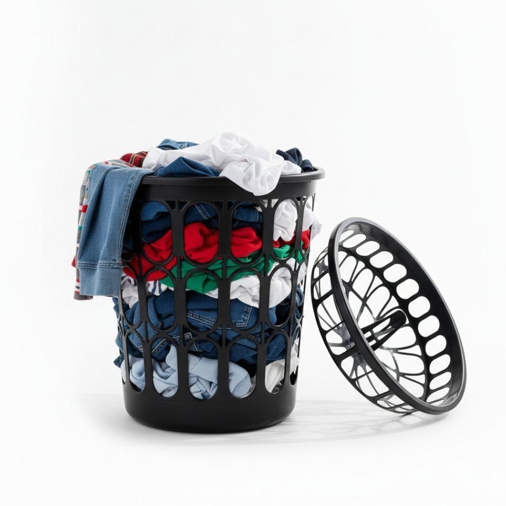 Cesto Telado Para Roupas 30 L Com Tampa Preta Para Lavanderia E Banheiro - 4