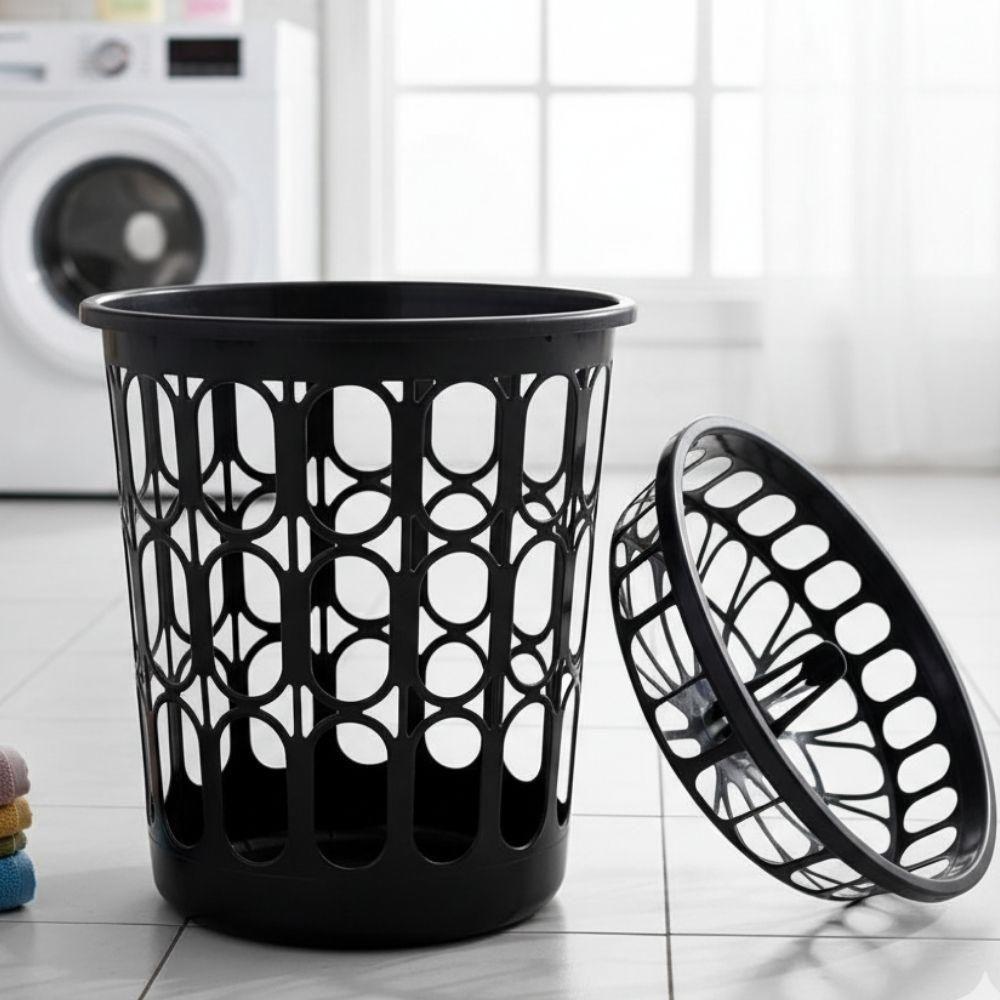 Cesto Telado Para Roupas 30 L Com Tampa Preta Para Lavanderia E Banheiro - 6