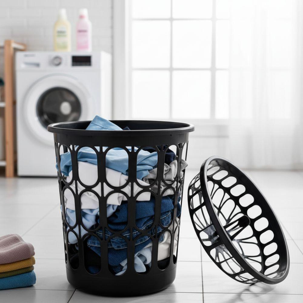 Cesto Telado Para Roupas 30 L Com Tampa Preta Para Lavanderia E Banheiro - 7